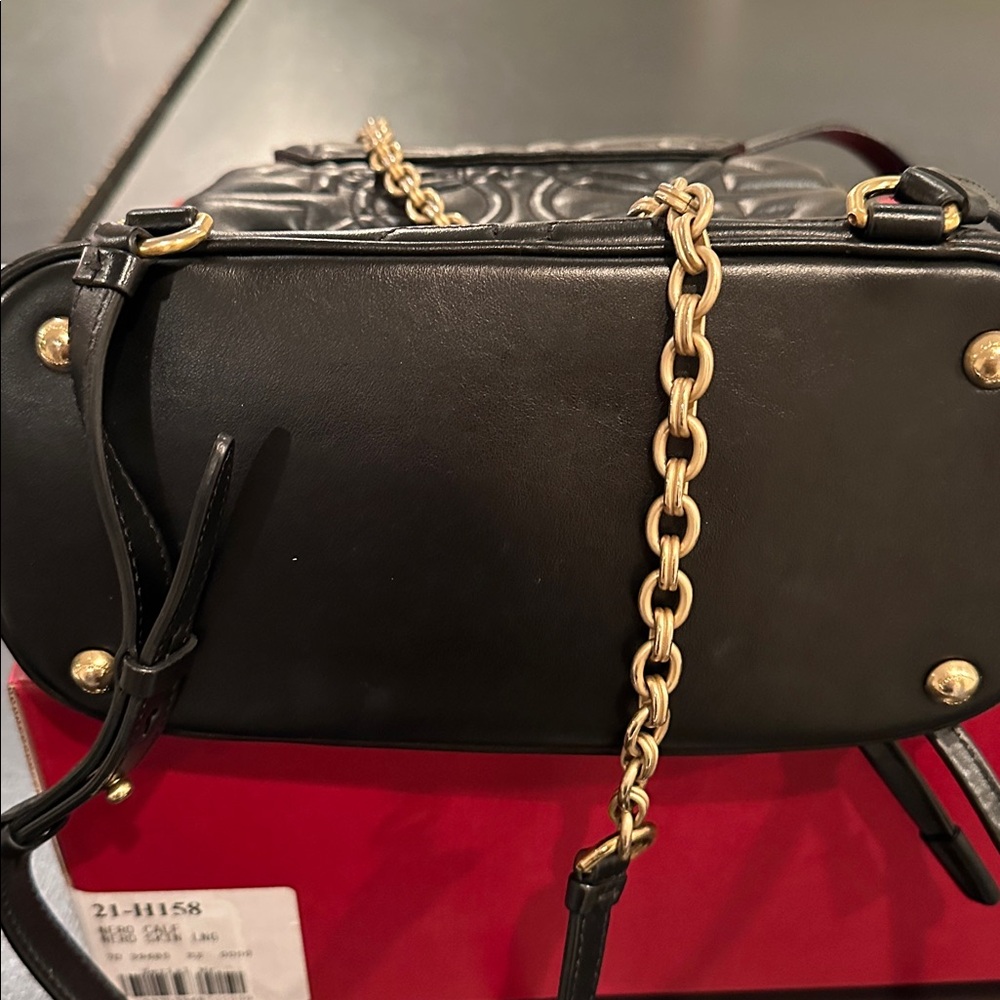 Salvatore Ferragamo Black Backpack with Gold Chain - Picture 2 of 7